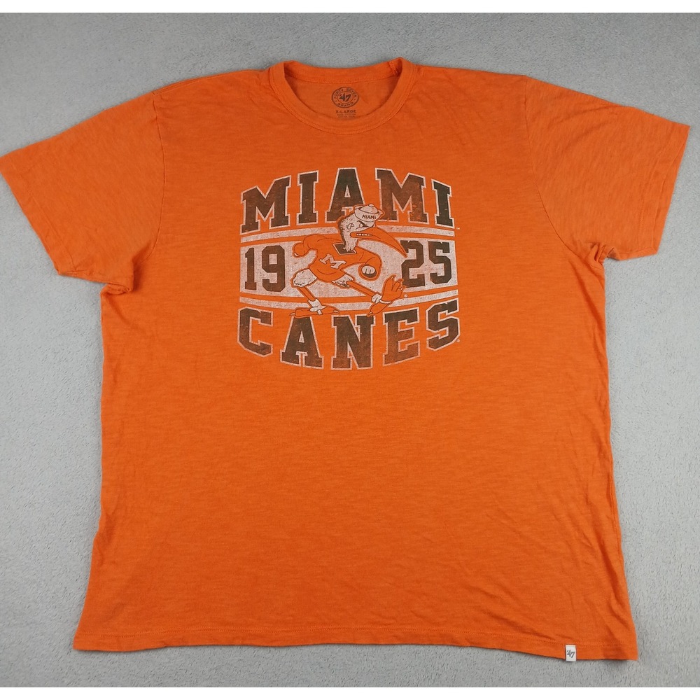 47 Brand T-Shirt Mens XL Orange Miami Hurricanes Canes Sebastian Ibis NCAA Tee
